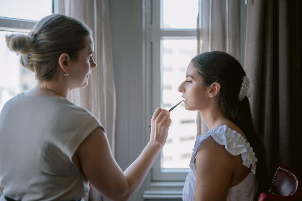 Bride getting her bridal makeup trial